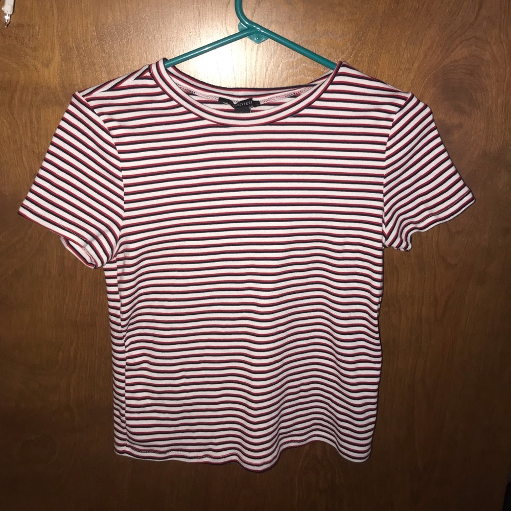 red black and white striped tee